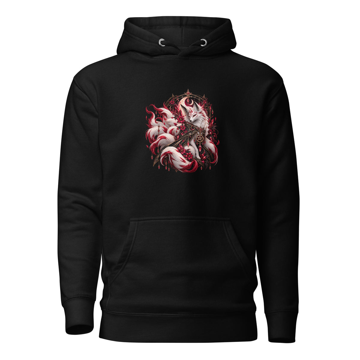 Kitsune im Mondschein – Dark-Fantasy-Hoodie – Vorderansicht