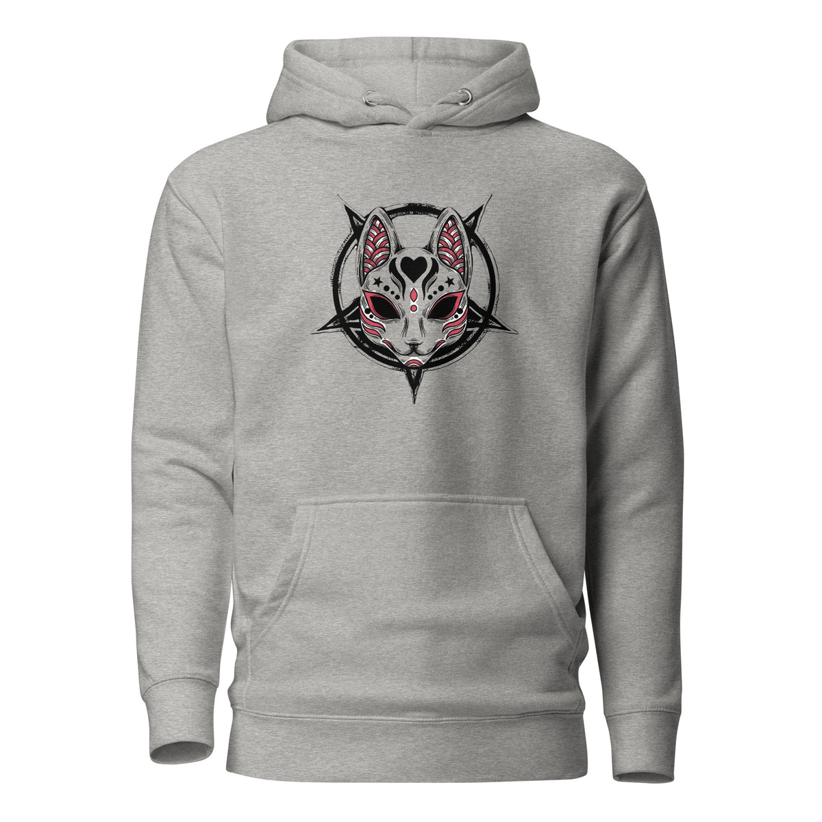 Kitsune-Maske Hoodie – Grau – Vorderansicht