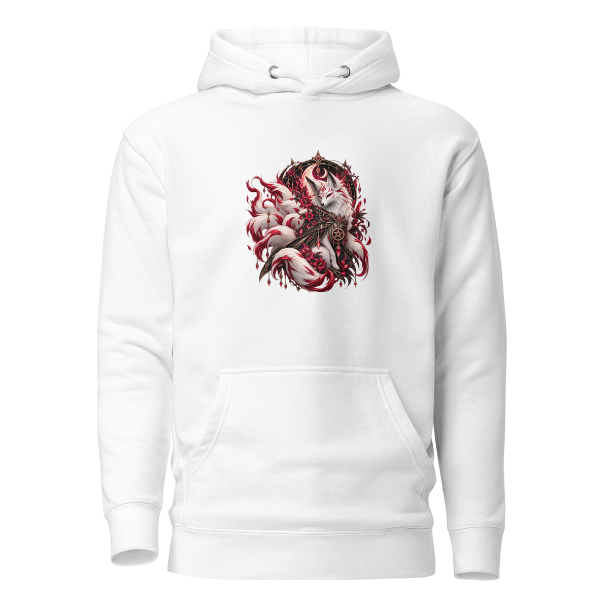 Kitsune im Mondschein – Dark-Fantasy-Hoodie – Vorderansicht