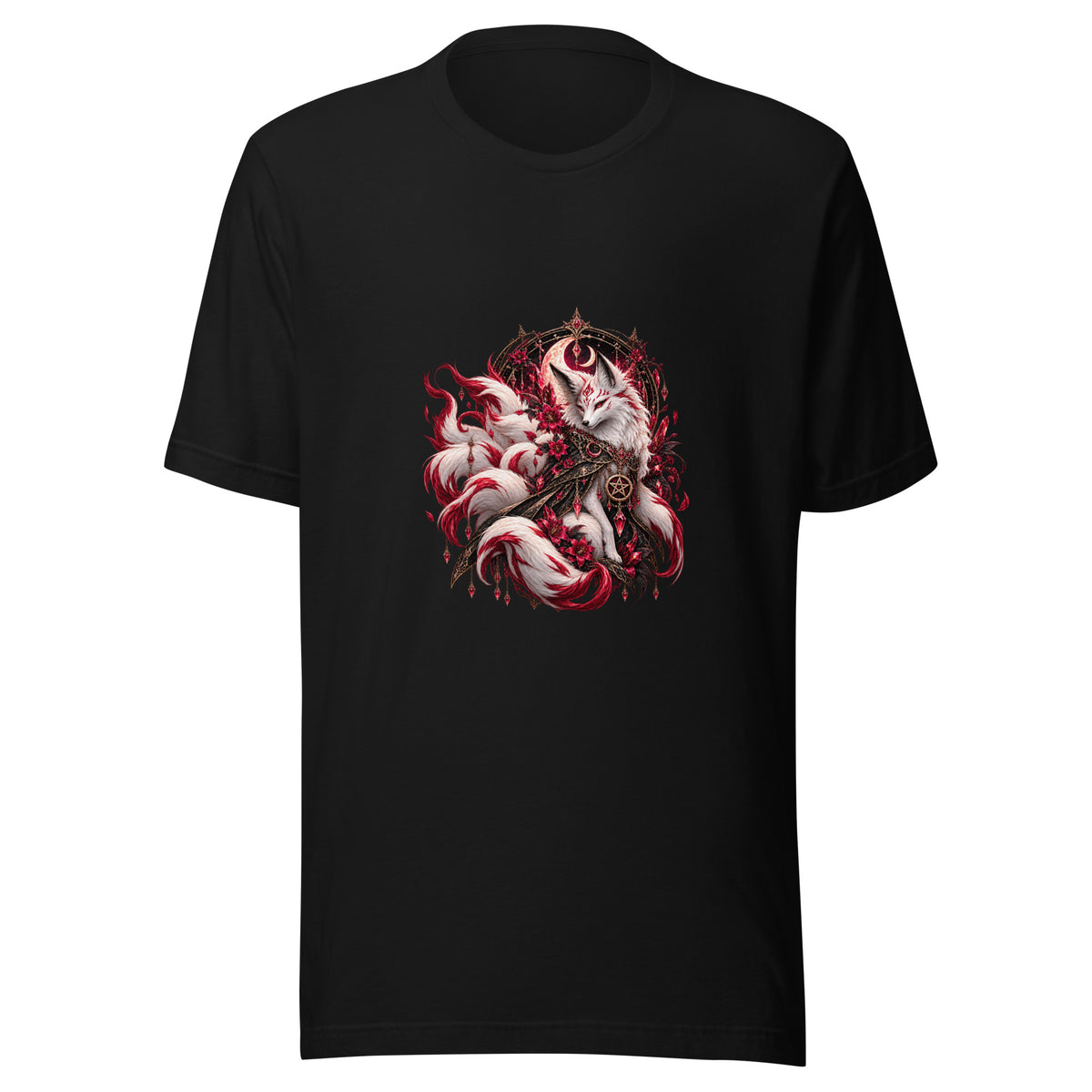 Kitsune im Mondschein – Dark-Fantasy-T-Shirt – Vorderansicht