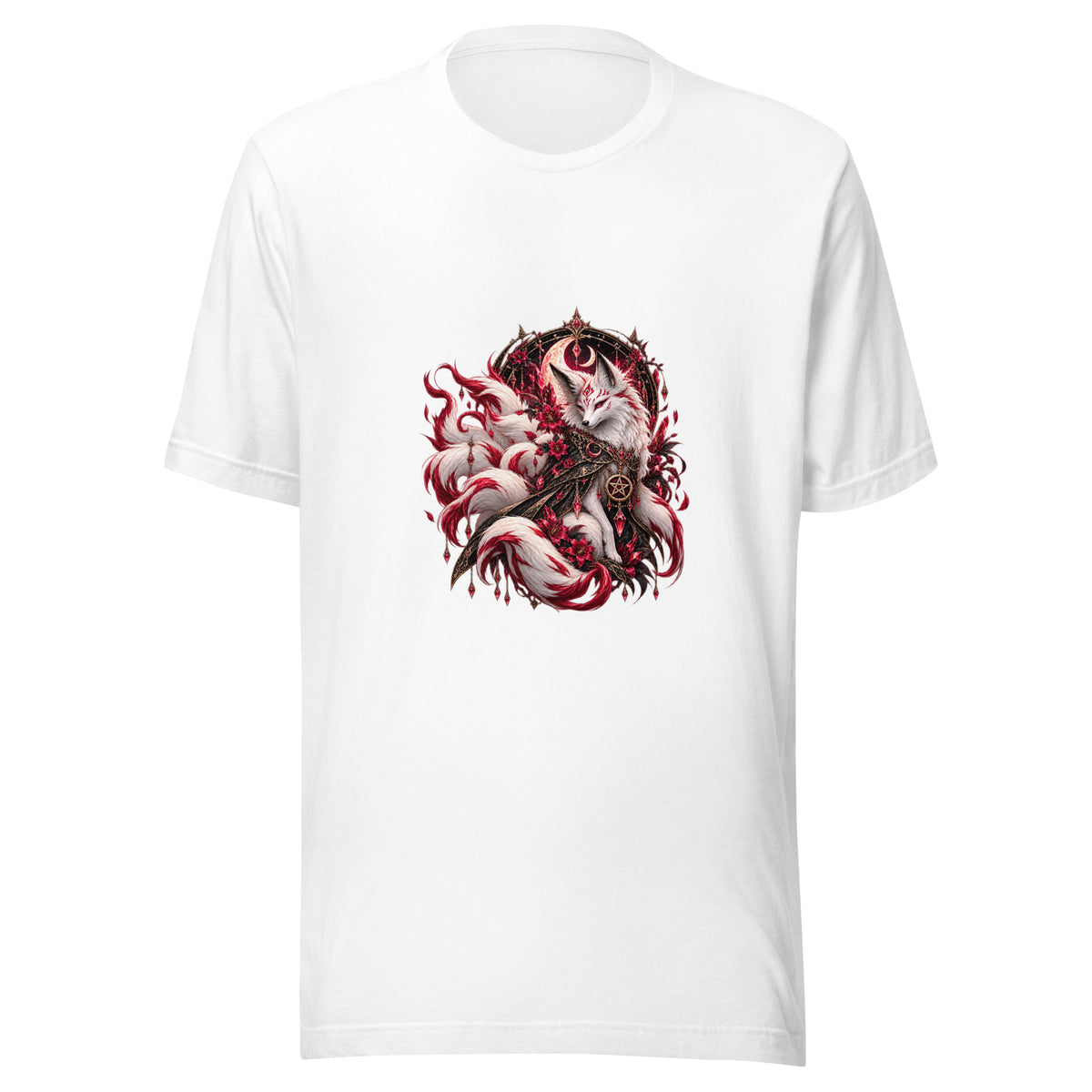 Kitsune im Mondschein – Dark-Fantasy-T-Shirt – Vorderansicht