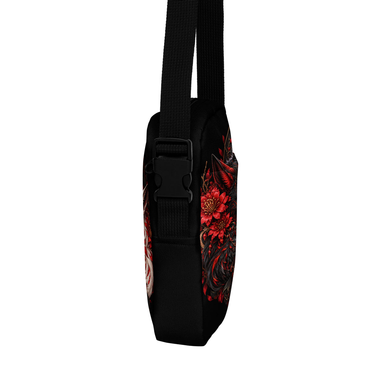 Schwarze Yin & Yang – Verbundene Fuchsseelen Crossbody Bag – rechte Seitenansicht