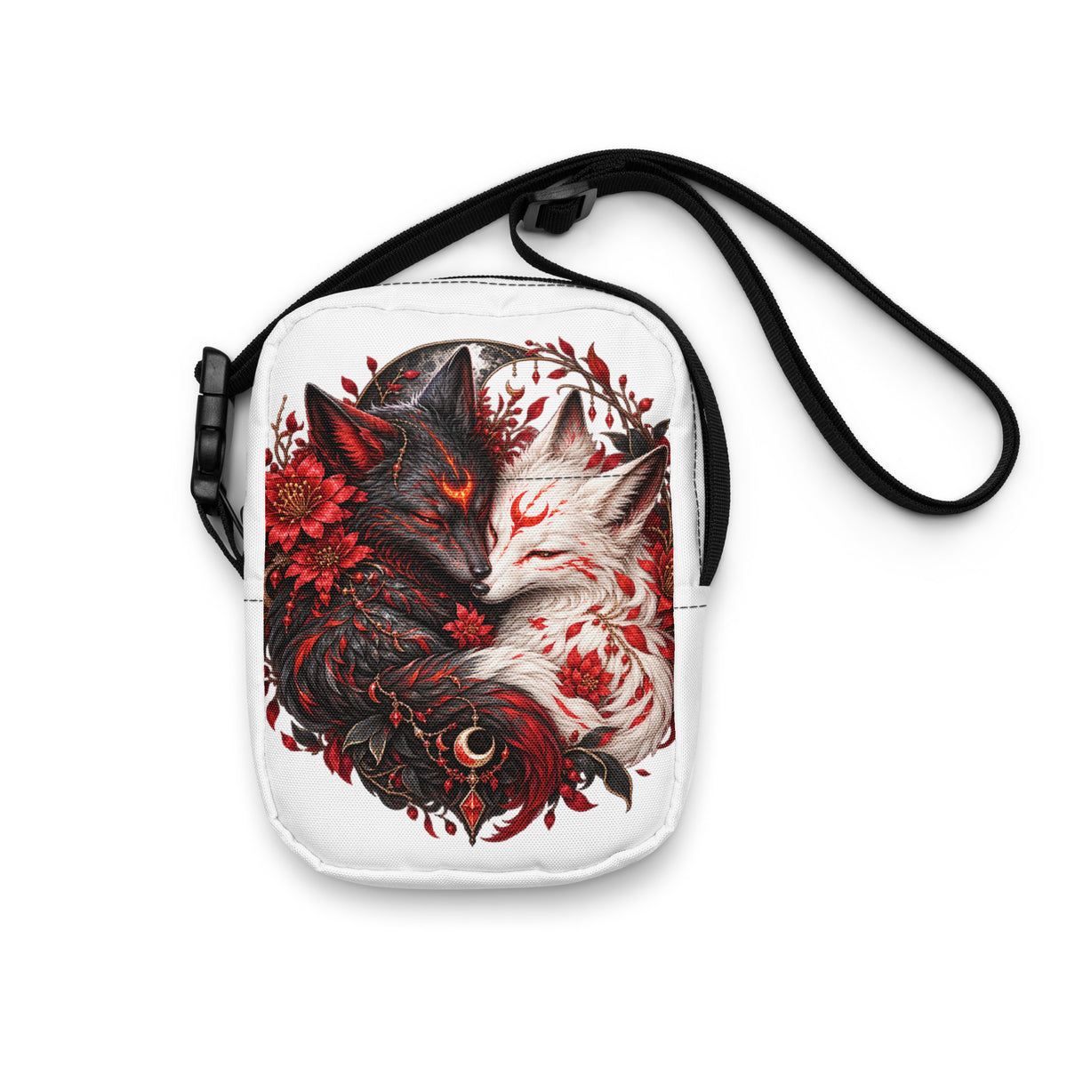 Weiße Yin & Yang – Verbundene Fuchsseelen Crossbody Bag – rechte Seitenansicht 2